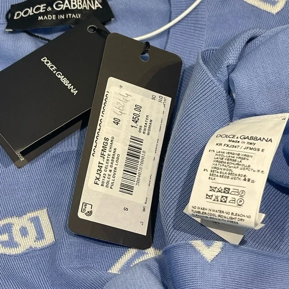 Dolce & Gabbana DG Logo Wool and silk jacquard sweater with tonal DG logo. NWT.